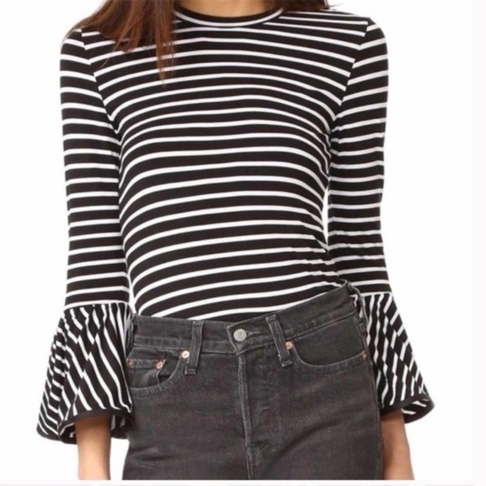 Style Mafia Striped Black and White Bell Sleeve Top
